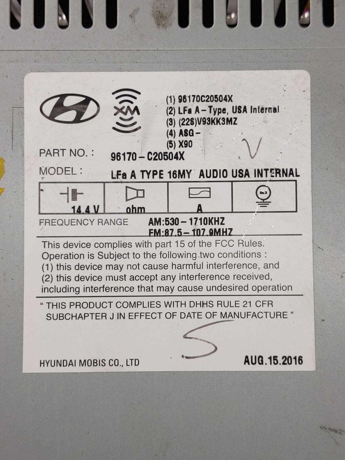 Radio Receiver Audio Sys. AM FM CD Player OEM 96170C20504X HYUNDAI SONATA 16 17